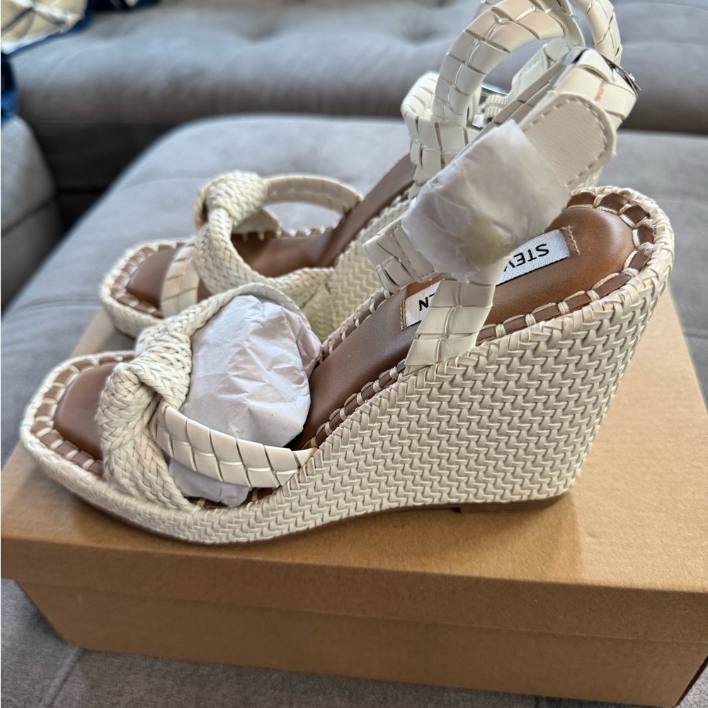 Steve Madden White Woven Wedge Sandals